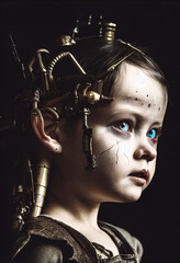 A portrait of a gorgeous steampunk cyborg girl. Created with Generative AI technology.