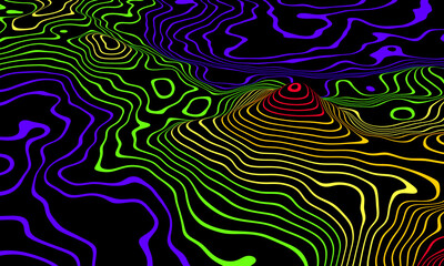 Abstract gradient topographic contour lines. 3D illustration.