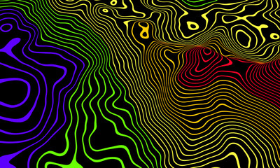 Abstract gradient topographic contour lines. 3D illustration.