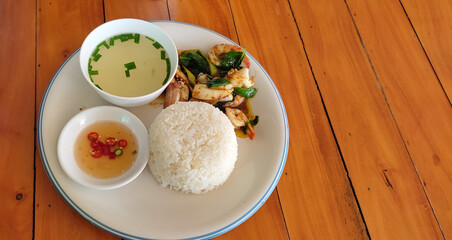 Menu a la carte, fried rice with shrimp curry - popular street food in Thailand
