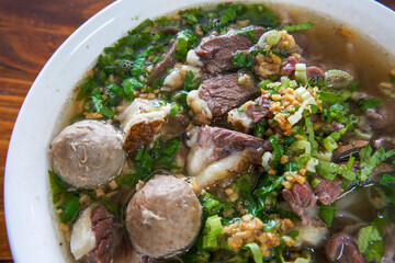 A bowl of Guangdong Chaoshan Beef Noodles full of delicious and fragrant meat