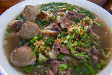 A bowl of Guangdong Chaoshan Beef Noodles full of delicious and fragrant meat