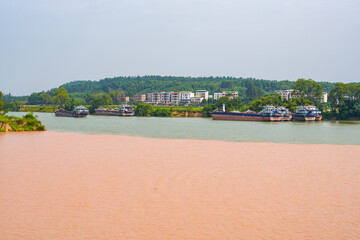 Sanjiangkou, Nanning, Guangxi, China, the dividing line where the two rivers meet