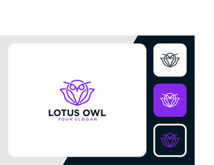 lotus logo design with owl and line art