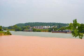 Sanjiangkou, Nanning, Guangxi, China, the dividing line where the two rivers meet