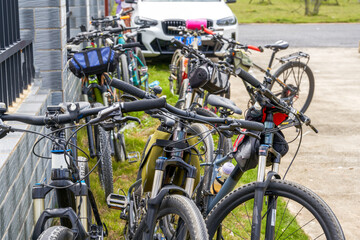 Fototapeta na wymiar Close-up of a group of professional road bikes