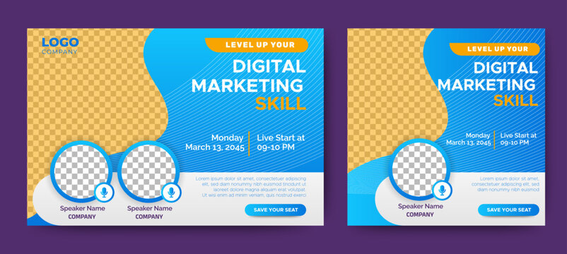 Digital Marketing Skill live webinar banner invitation and social media post template. Business webinar invitation design. Online webinar. Vector EPS 10