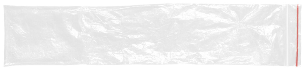 plastic transparent cellophane bag on white background. The texture looks blank and shiny. The...