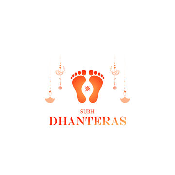 Illustration of lakshmi charan and sathiya with hanging diya isolated on white background for dhanteras festival