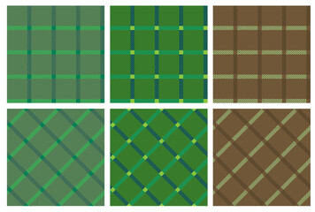 Vector seamless patterns - green, brown. Cell. For fabric, plaid, bedspread, shirt, scarf, etc.