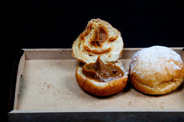 Delicious cake with black background