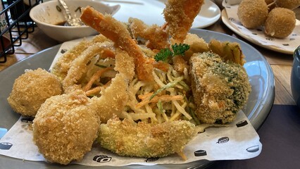Fried vegetables tempura ready to eat, close up