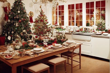Fototapeta na wymiar kitchen at christmas holiday season