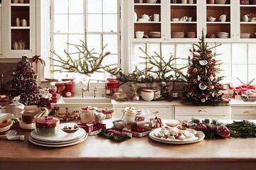 Fototapeta na wymiar christmas table setting kitchen
