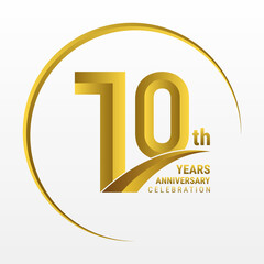 10th Anniversary Logo, Logo design for anniversary celebration with gold color isolated on white background, vector illustration