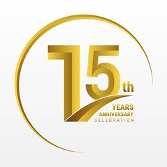 15th Anniversary Logo, Logo design for anniversary celebration with gold color isolated on white background, vector illustration