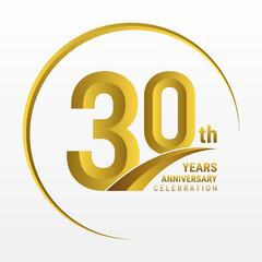 30th Anniversary Logo, Logo design for anniversary celebration with gold color isolated on white background, vector illustration