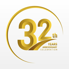 32th Anniversary Logo, Logo design for anniversary celebration with gold color isolated on white background, vector illustration