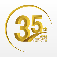 35th Anniversary Logo, Logo design for anniversary celebration with gold color isolated on white background, vector illustration