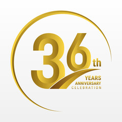 36th Anniversary Logo, Logo design for anniversary celebration with gold color isolated on white background, vector illustration