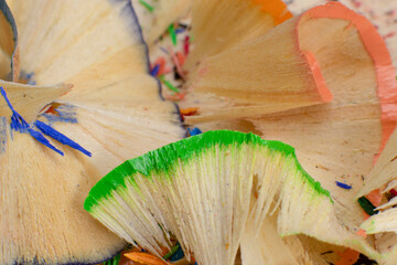 Residues of color pencils, pencil sharpening, macro photography, school and office