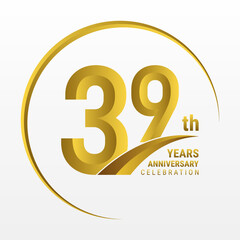 39th Anniversary Logo, Logo design for anniversary celebration with gold color isolated on white background, vector illustration