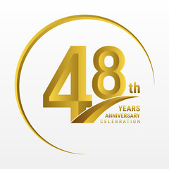 48th Anniversary Logo, Logo design for anniversary celebration with gold color isolated on white background, vector illustration