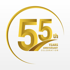 55th Anniversary Logo, Logo design for anniversary celebration with gold color isolated on white background, vector illustration