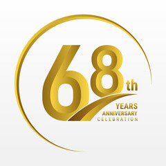 68th Anniversary Logo, Logo design for anniversary celebration with gold color isolated on white background, vector illustration