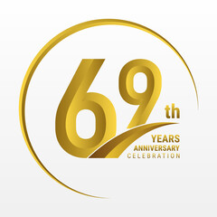 69th Anniversary Logo, Logo design for anniversary celebration with gold color isolated on white background, vector illustration