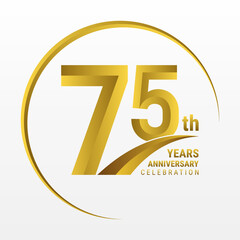 75th Anniversary Logo, Logo design for anniversary celebration with gold color isolated on white background, vector illustration