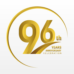96th Anniversary Logo, Logo design for anniversary celebration with gold color isolated on white background, vector illustration