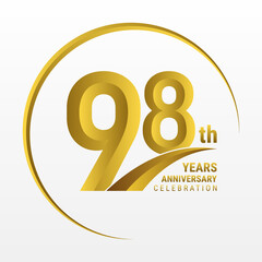 98th Anniversary Logo, Logo design for anniversary celebration with gold color isolated on white background, vector illustration