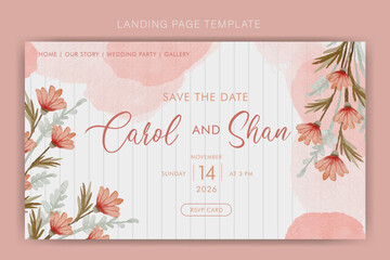 Watercolor flower wedding invitation landing page template