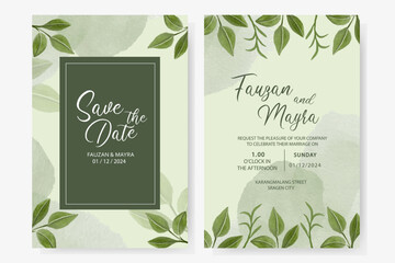 Elegant wedding invitation card with leaves ornaments