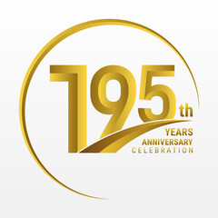 195th Anniversary Logo, Logo design for anniversary celebration with gold color isolated on white background, vector illustration