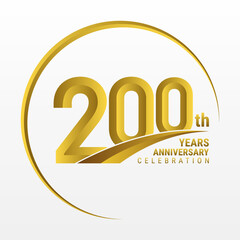 200th Anniversary Logo, Logo design for anniversary celebration with gold color isolated on white background, vector illustration