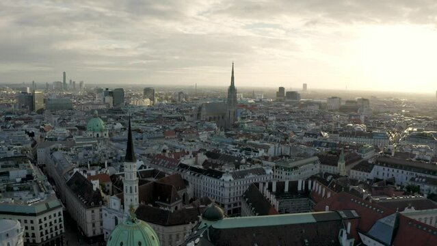 Sunrise over Vienna, Austria.  4k Aerial Drone Footage