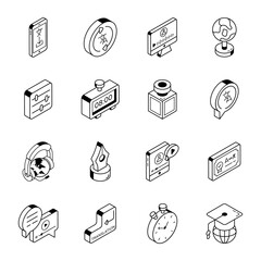 Pack of Language Course Linear Isometric Icons 

