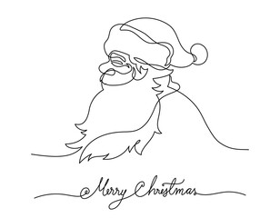 Continuous line drawing side view santa claus and greeting merry christmas, Concept of Christmas. Holiday, New year.
 Design illustration on white background.