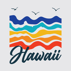 Vector illustration on the theme of surfing and surf in Hawaii. Modern design. Sport typography, t-shirt graphics, print, poster, banner, flyer, postcard