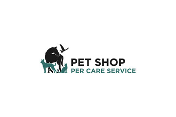 Veterinarian logo design pet shop with silhouette animal horse dog cat icon symbol silhouette animal care