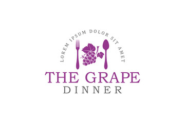 Grape fruit utensil logo design restaurant with spoon and fork icon symbol dinner cafe diet food