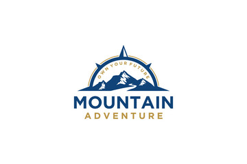 Mountain logo compass windrose design rounded shape rocky peak adventure outdoor