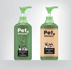 Cosmetic for pets. Shampoo and spray for dog and puppy.illustration vector