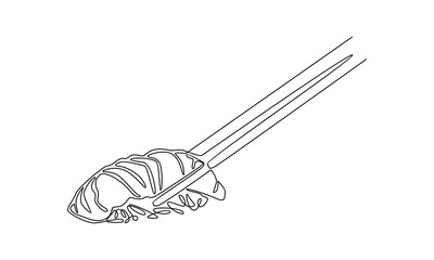 continuous line of hand holding chopsticks with sushi