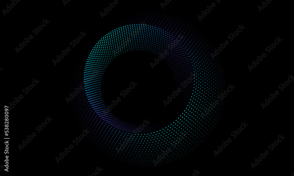 Poster abstract circles dot line pattern round frame colorful blue green gradient light isolated on black b