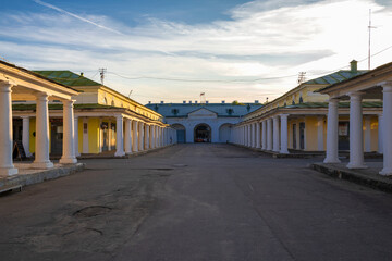 Early August morning in the ancient Trading Rows (trade and warehouse complex of the late XVIII - early XIX centuries), Kostroma