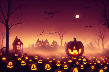 halloween background with pumpkins and castle 
