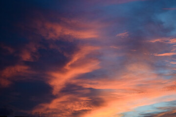 Naklejka na ściany i meble vanila sky with fluffy clouds in evening